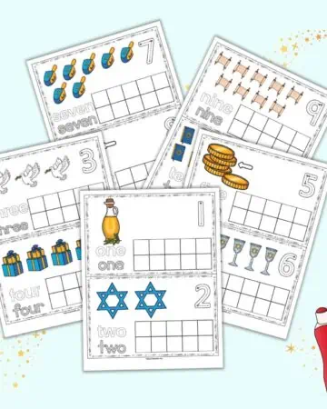 Five sheets of Hanukkah ten frame printable