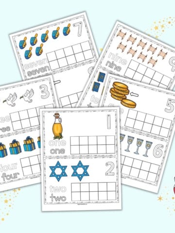 Five sheets of Hanukkah ten frame printable