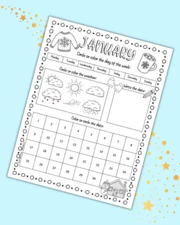 A child's January calendar worksheet printable