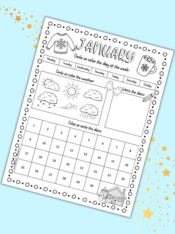 A child's January calendar worksheet printable