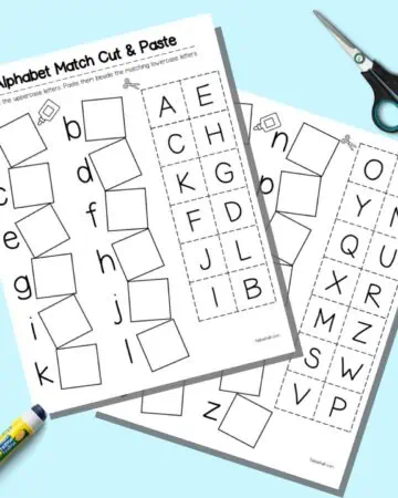 A preview of two pages of cut and paste alphabet worksheet printable