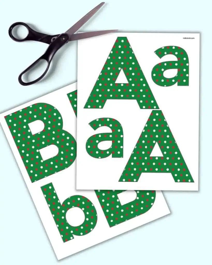 Christmas polka dot bulletin board letters A and B
