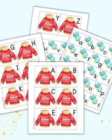 A preview of four sheets with alphabet cards to print and cut out