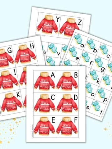 A preview of four sheets with alphabet cards to print and cut out