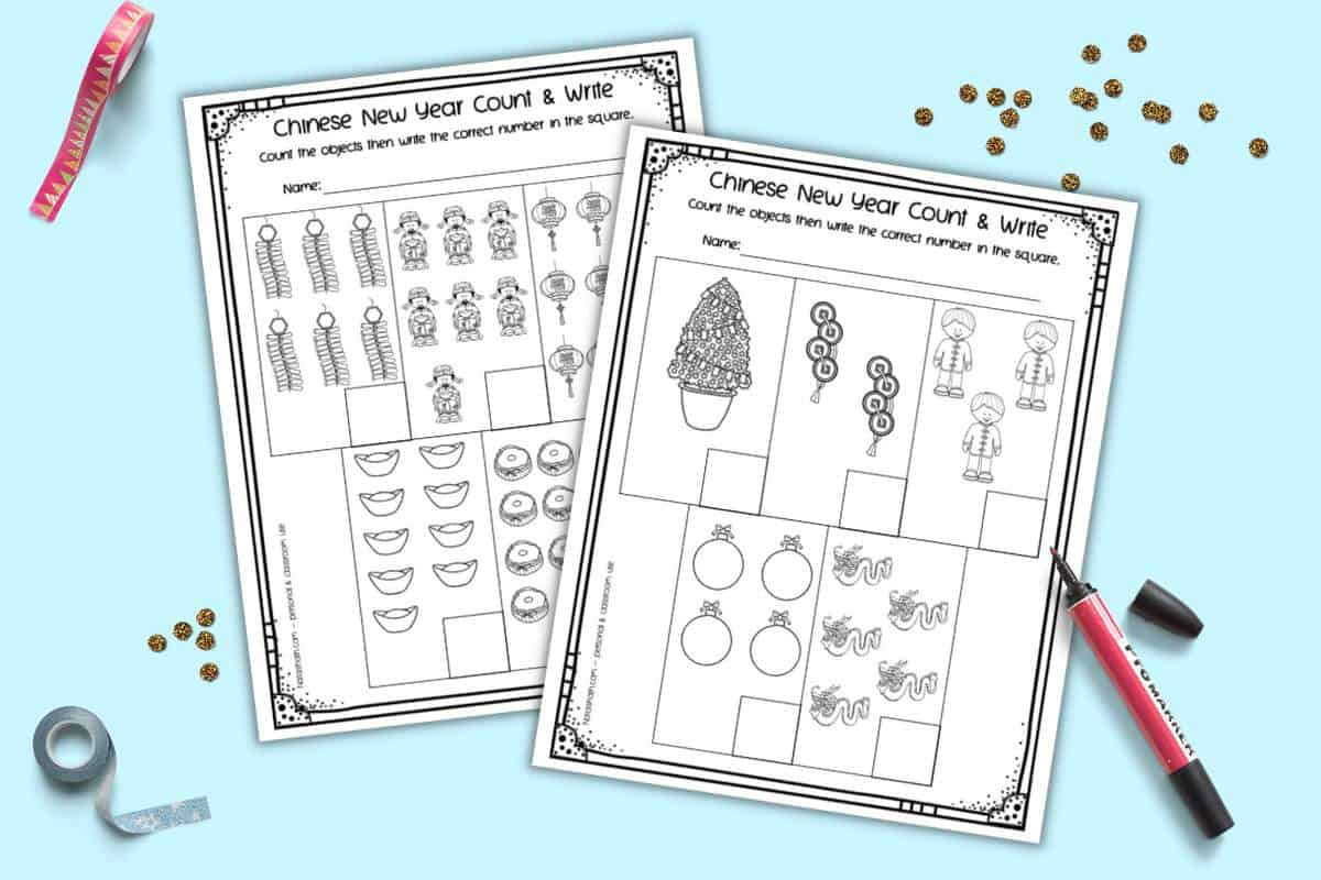 Free Printable Chinese New Year Count & Write Worksheets - The Artisan Life