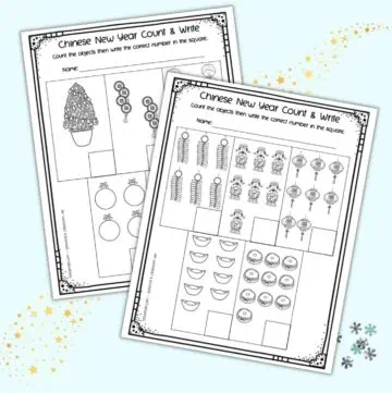 A preview of two printable Chinese New Year themed count and write worksheets