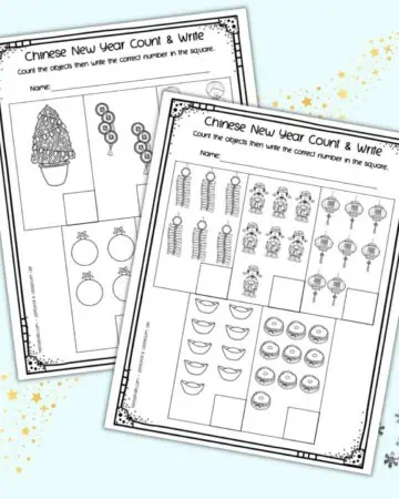 A preview of two printable Chinese New Year themed count and write worksheets