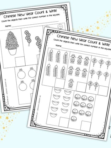 A preview of two printable Chinese New Year themed count and write worksheets