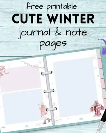 A preview mockup of two winter themed journal pages in a three ring planner.