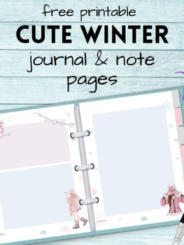 A preview mockup of two winter themed journal pages in a three ring planner.