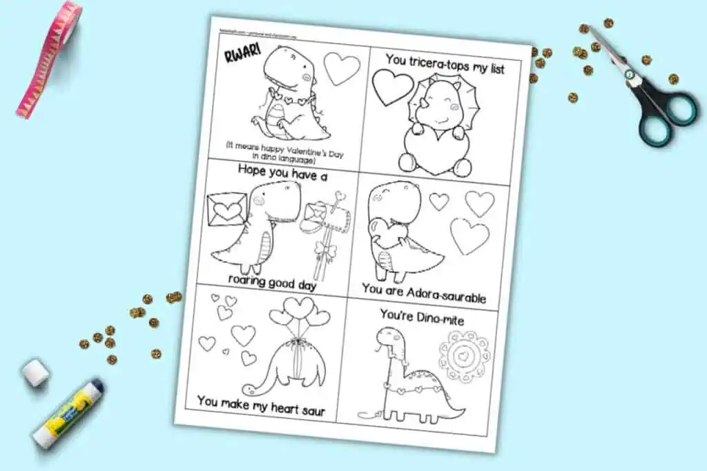 Free Dinosaur Black and White Printable Valentine Cards - The Artisan Life