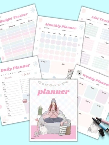 A preview of six cute winter themed planner pages
