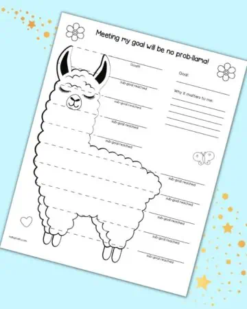 A preview of a cute llama themed goal tracker template