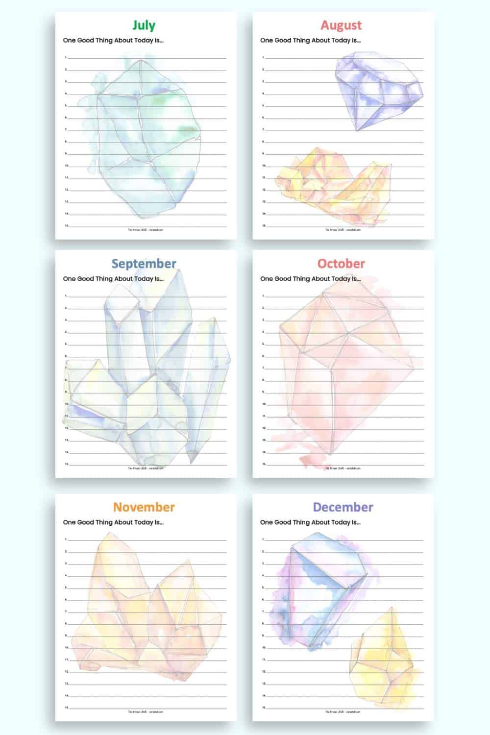 A preview of six one good thing a day journal pages for July-December