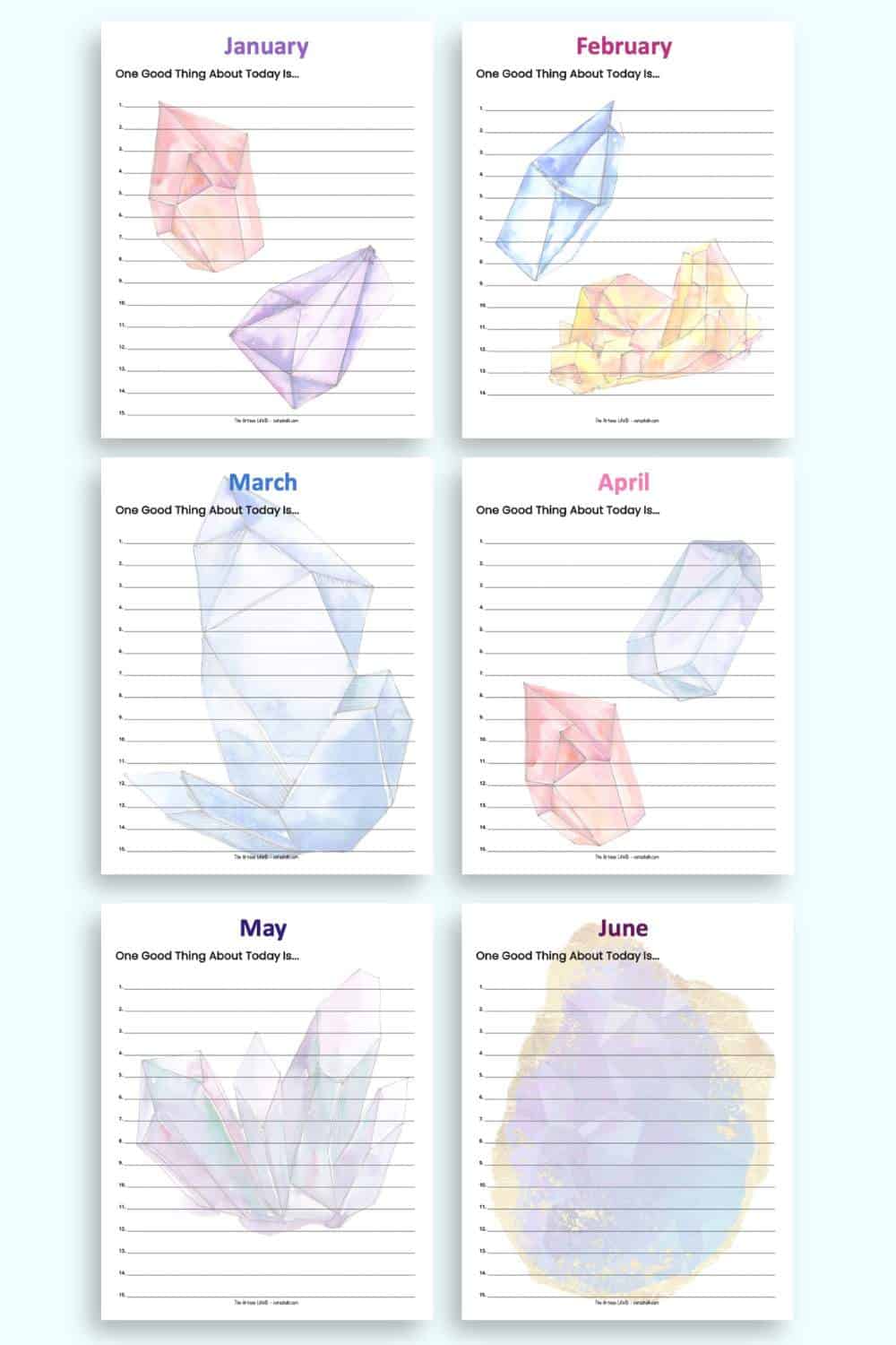A preview of six one good thing a day journal pages for January - June