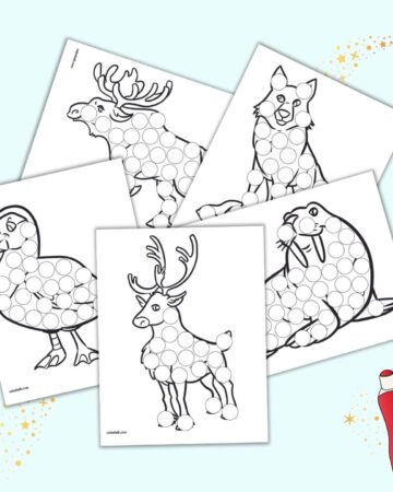 A preview of five polar animal dot marker pages
