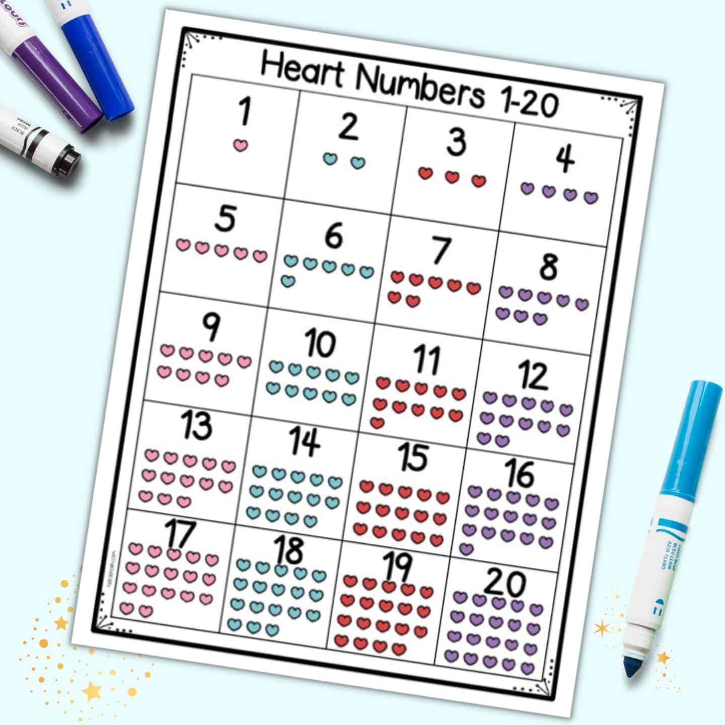 Valentine's Day Free Printable Number Chart 1 20 The Artisan Life