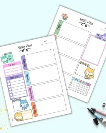 A preview of two cute owl themed weekly planner printables