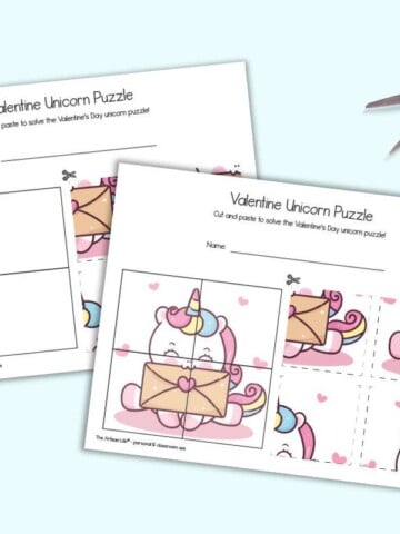 Two cute unicorn cut and paste puzzles for kids