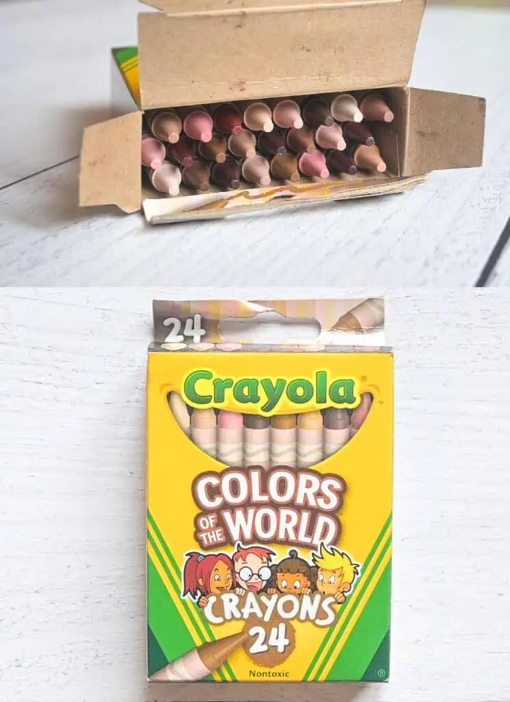 A picture showing a Crayola Colors of the World crayons box