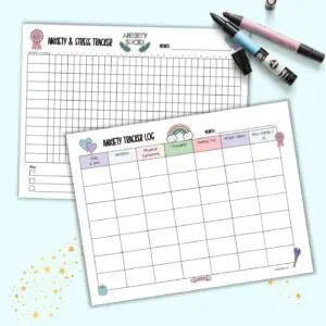 Two free printable anxiety and stress tracker templates