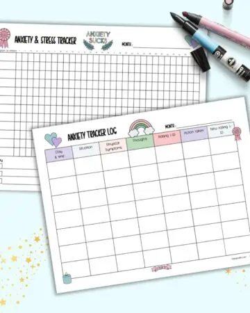 Two free printable anxiety and stress tracker templates