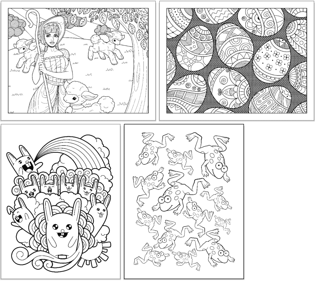 four spring themed coloring pages for adults