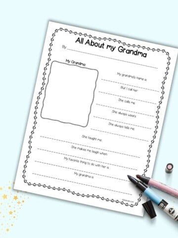 A preview of a printable "all about my grandma" questionnaire for Mother's Day or Grandparent's Day.