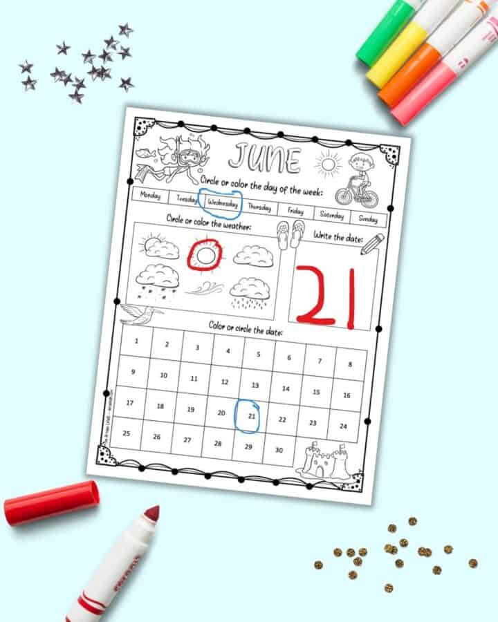 Free Printable June Calendar Worksheet for Kids - The Artisan Life
