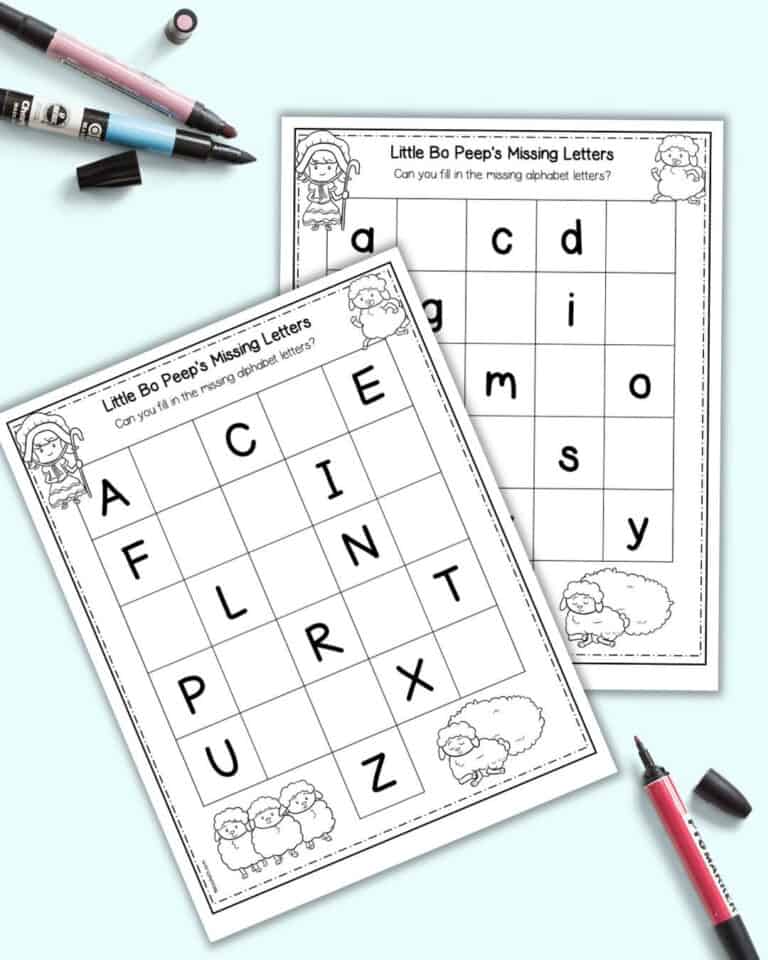 Little Bo Peep Theme Missing Letter Worksheets - The Artisan Life