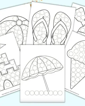 A preview of six summer themed dot marker pages for kids