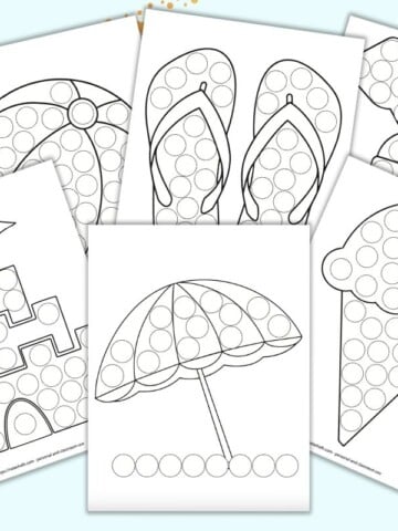 A preview of six summer themed dot marker pages for kids