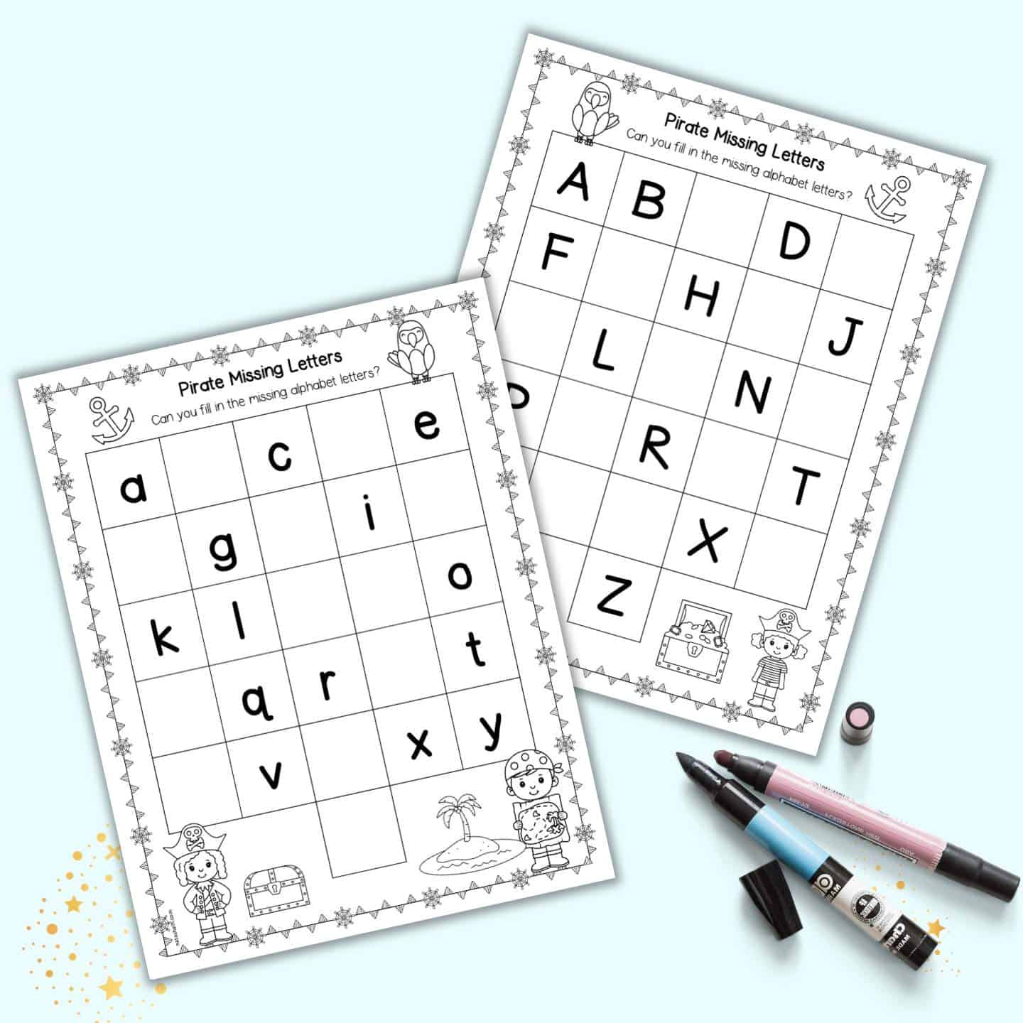 Pirate Alphabet Flash Cards - Pre-k and Kindergarten - Pirate Theme