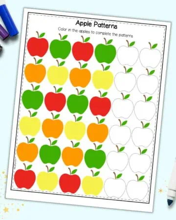 an apple themed ABAB pattern worksheet for preschoolers