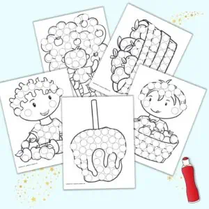 A preview of five apple themed dot marker painting printables