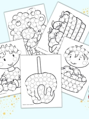 A preview of five apple themed dot marker painting printables