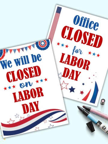 Two free printable closed for Labor Day signs