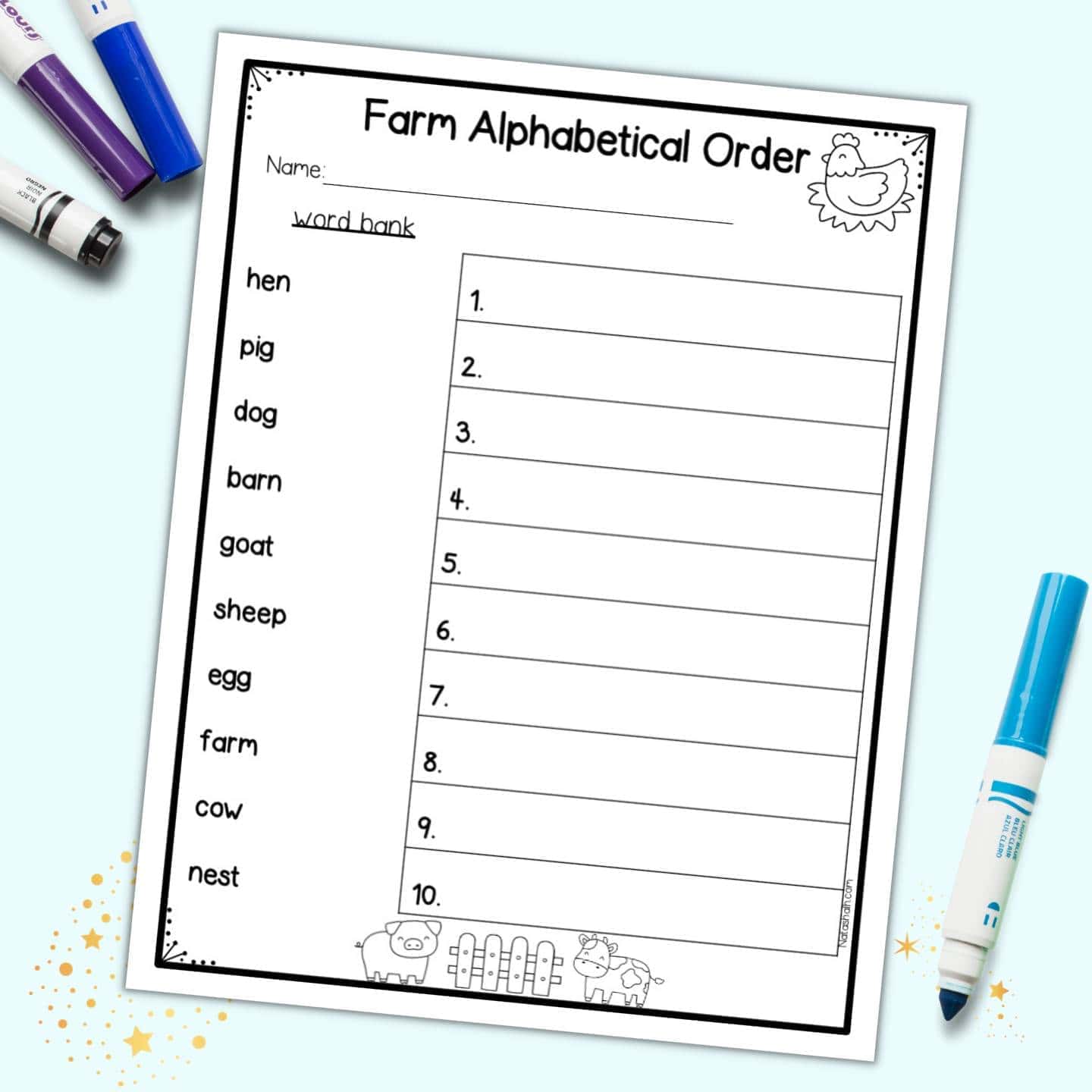 Free Printable Farm Theme Alphabetizing Worksheet The Artisan Life