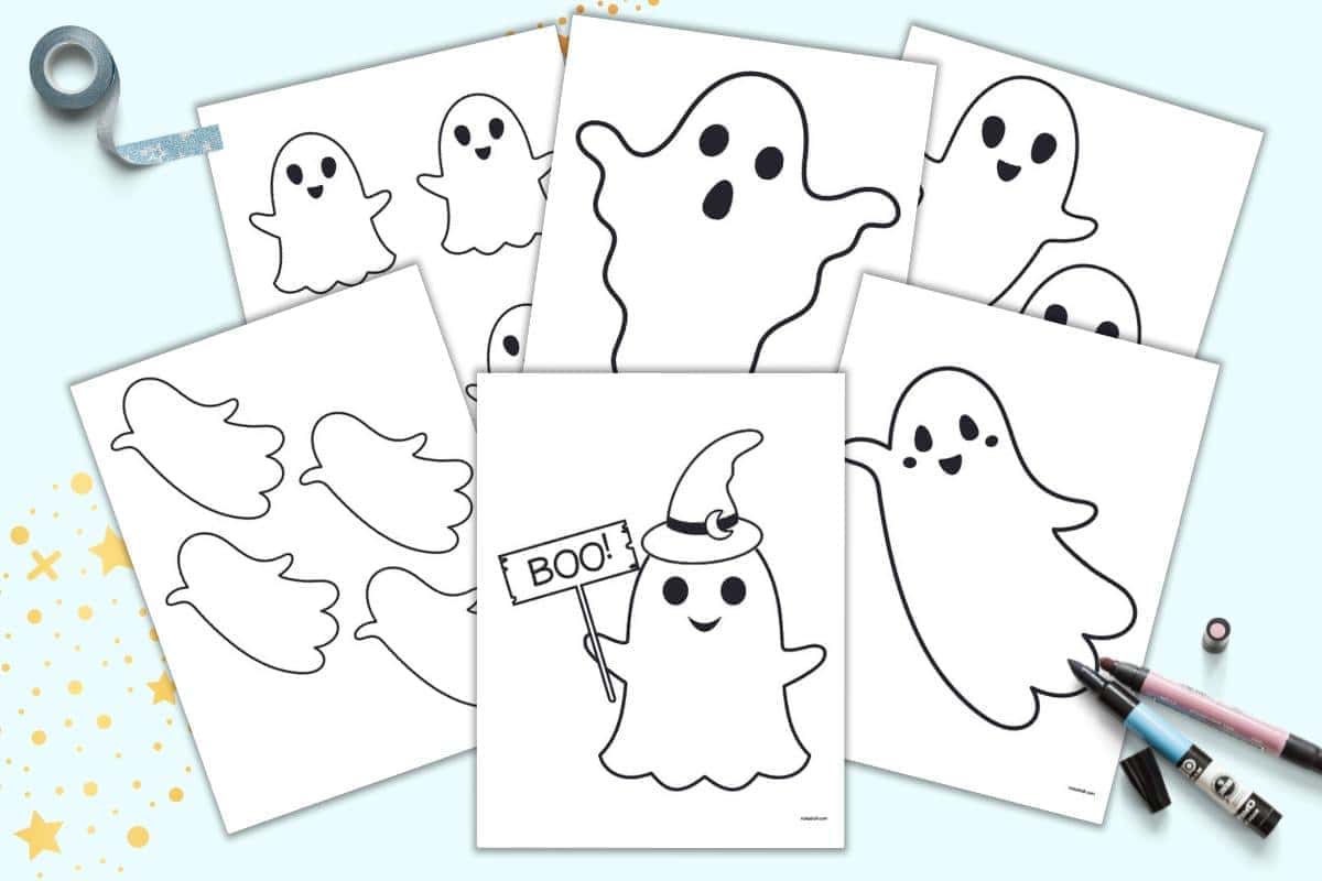 a preview of six pages of Halloween ghost printable