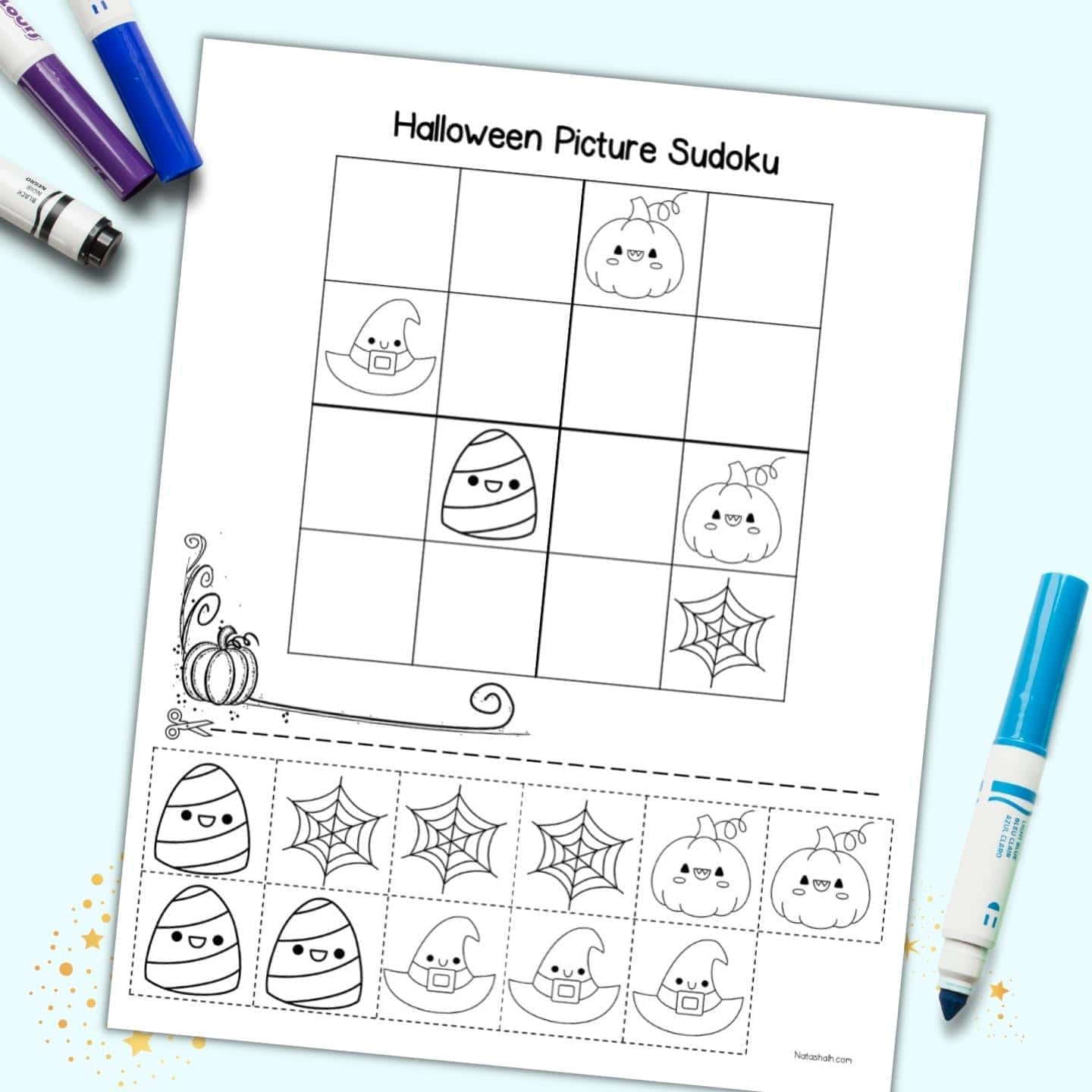 Free Printable Halloween Picture Sudoku - The Artisan Life