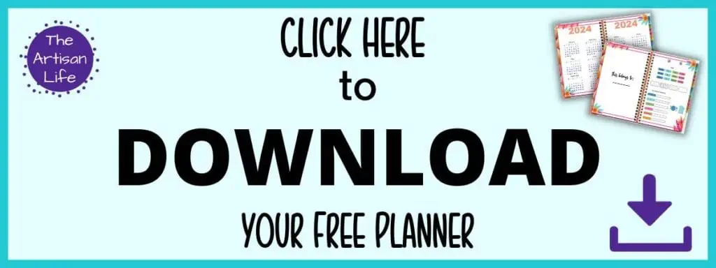 Text "click here to download your free planner" (2024 hyperlinked digital planner)