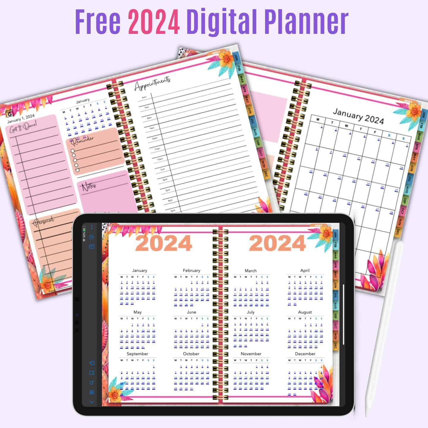 French Planner 2024, Hyperlinked Digital Planner for Goodnotes and PDF  Readers, Digital Agenda Planner in French Dated for 2024 