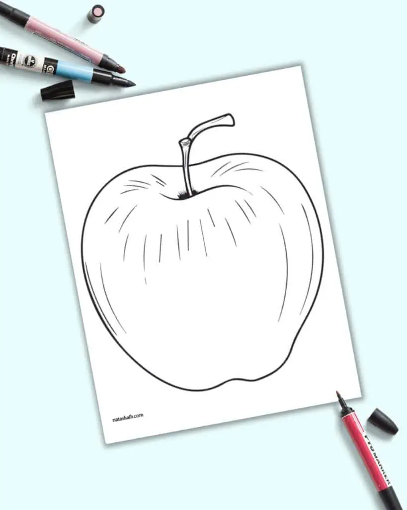 A large black and white apple template with a 3D style apple drawing 