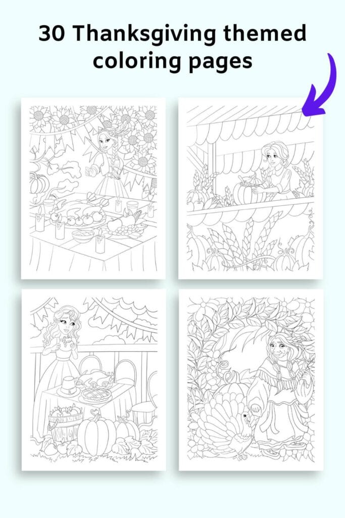 Text "30 Thanksgiving themed coloring pages"