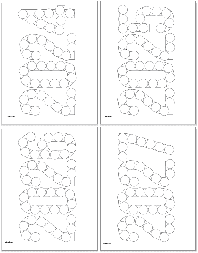 Dot marker coloring pages for years 2024 - 2027