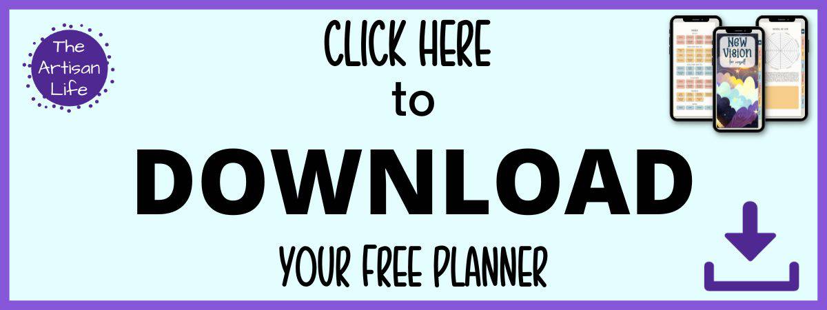Text "click here to download your free planner" (digital personal growth planner)