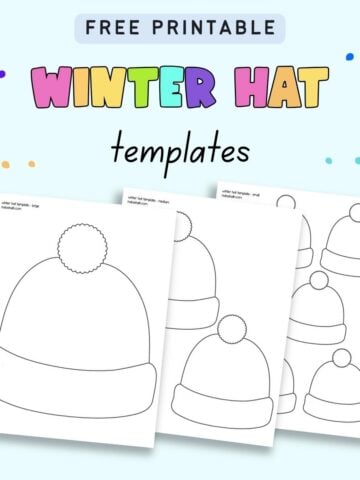 text "free printable winter hat templates" with a preview of there pages of winter hat template