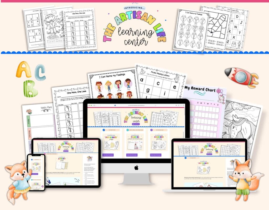 Her image mockup of The Learning Center, an educational and planner printables membership site.