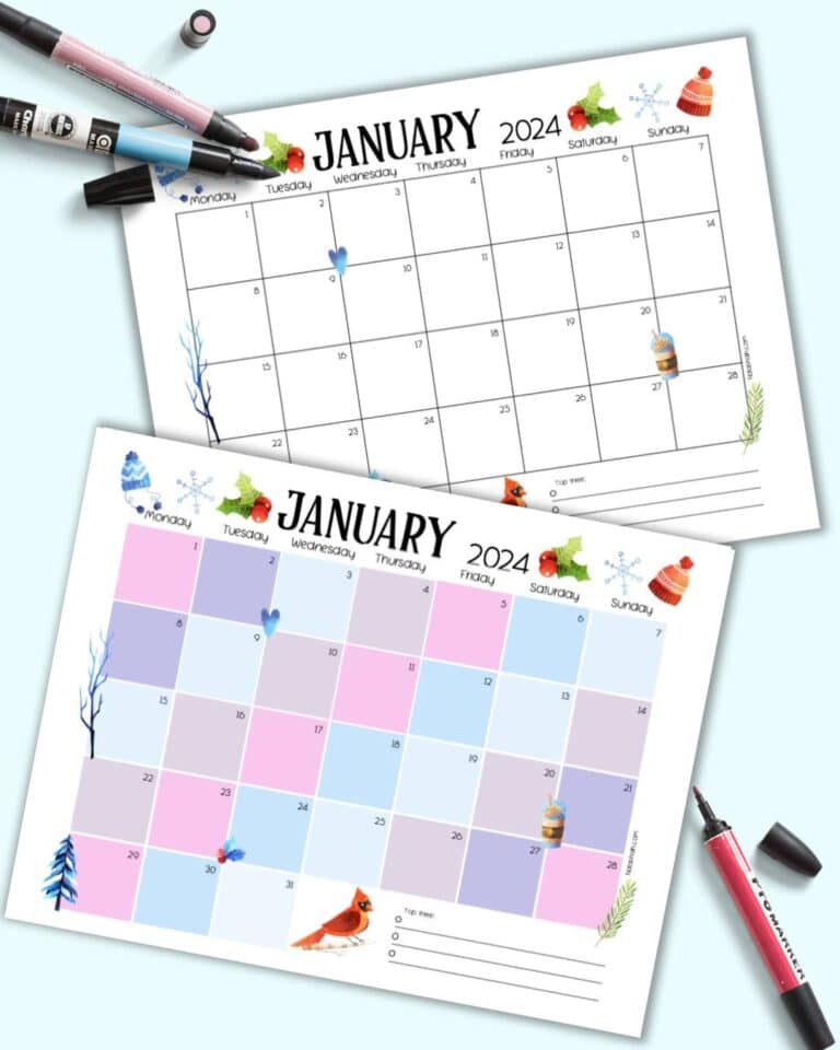 Printable January Calendar for 2024 - The Artisan Life