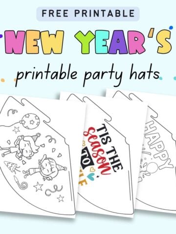 Text "free printable New Year's printable party hats"